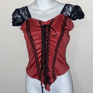 Red and Black Lace Corset Top